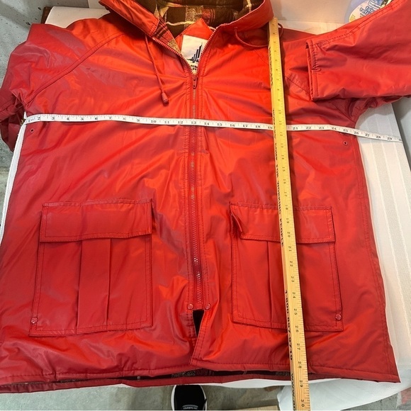 Vintage chore barn jacket raincoat jacket coat size large hoodie red plaid - Picture 8 of 9